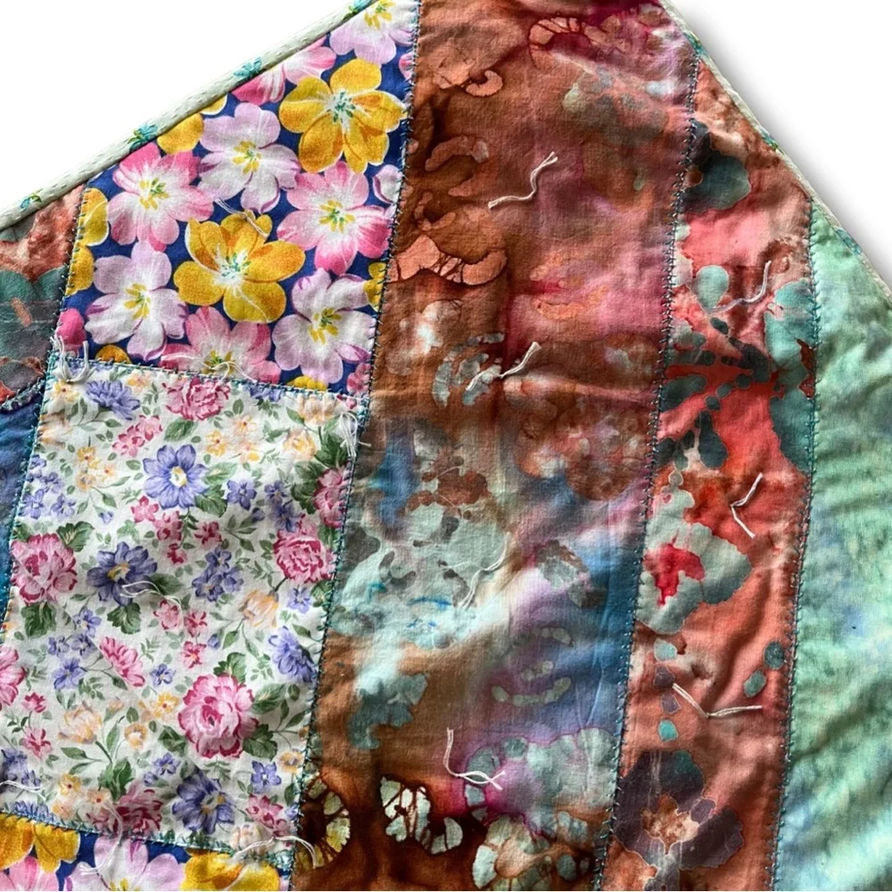 Handmade Baby Cotton Crazy Quilt with Vintage and Batik Fabrics